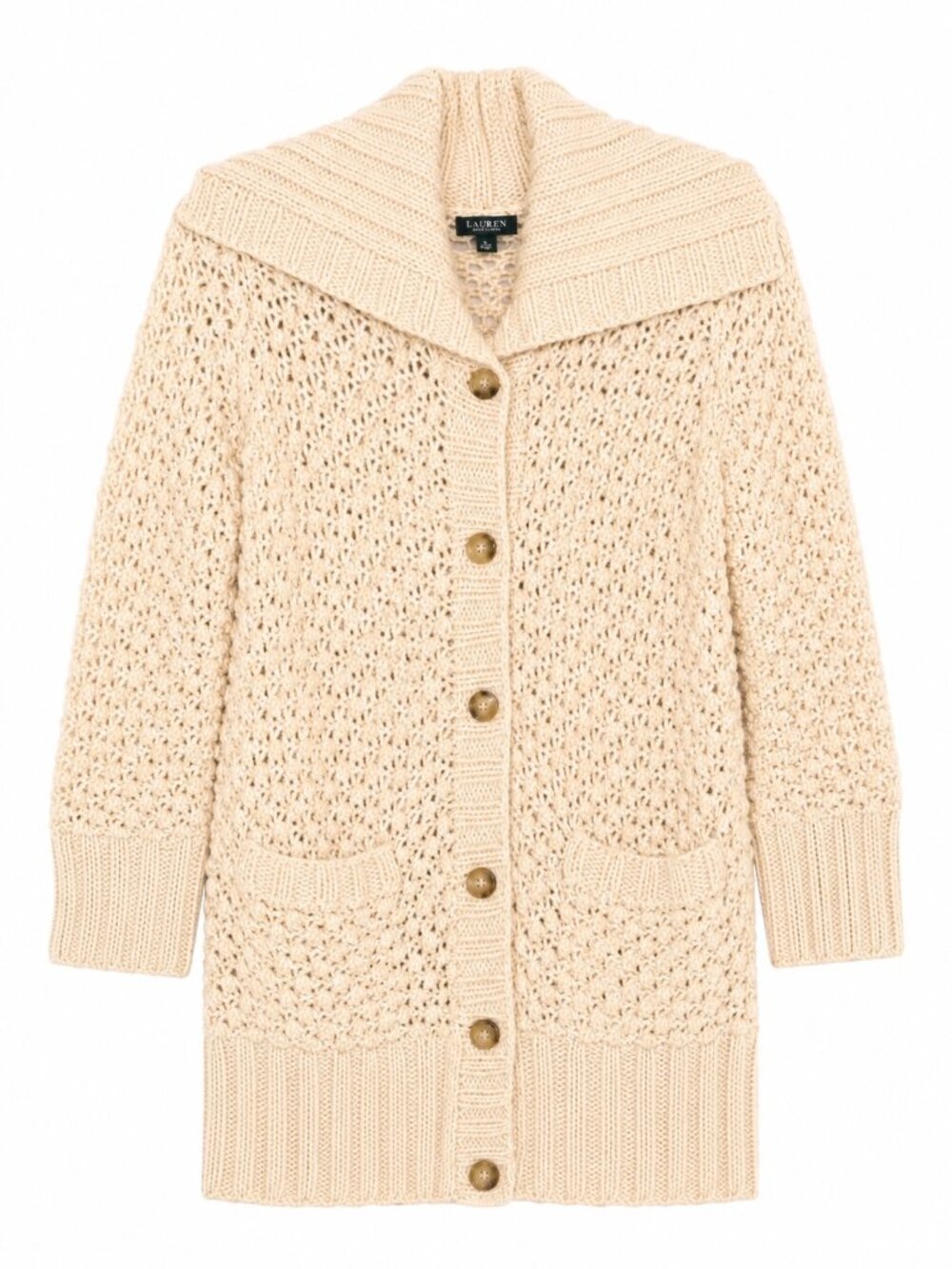 TALBOTS Fisherman Coastal Grandma Open Knit Sweater Cardigan Size XS